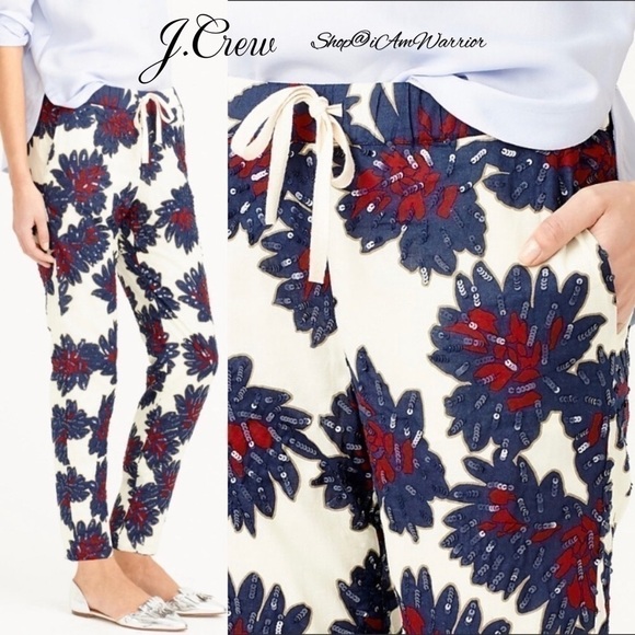 J.Crew 2 piece cotton voile sequin firework sleeveless top + pull on jogger - Picture 4 of 16